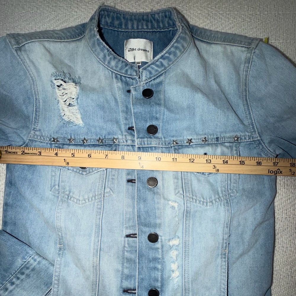 EI8HTDREAMS  STAR STUDDED BAND COLLAR DENIM JACKET - LIGHT BLUE - Picture 12 of 16